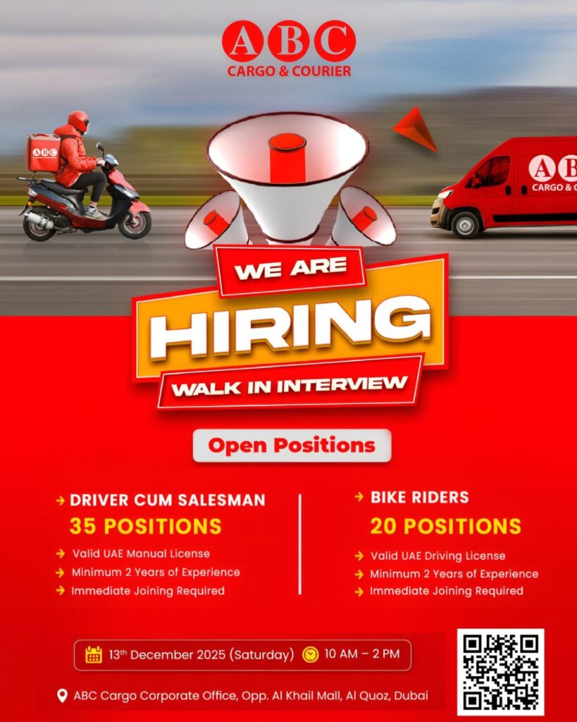 ABC Cargo UAE Jobs: ABC Cargo Announces Major Recruitment Drive in UAE: 55 New Vacancies, Walk-In Interview on December 13 2 ABC NEWW