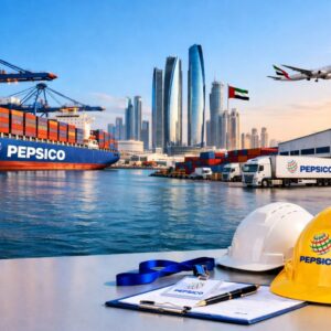 PepsiCo careers UAE job opportunity logistics and corporate work environment at port with safety equipment and modern city background