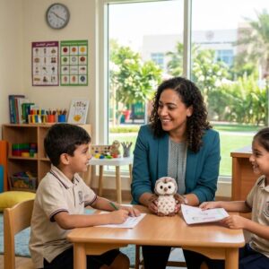 Emirates International School campus with modern building and clean professional design banner