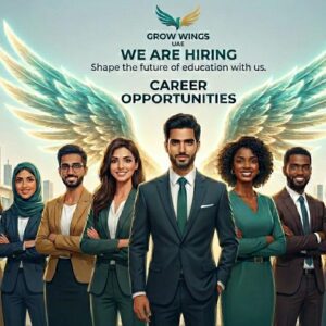 Grow Wings UAE hiring poster featuring education careers with a modern professional design.