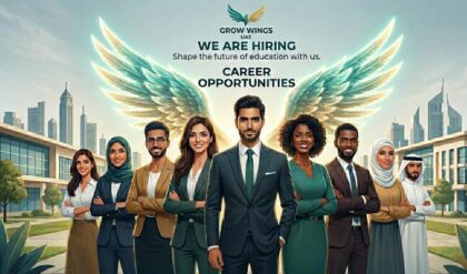 Grow Wings UAE hiring poster featuring education careers with a modern professional design.
