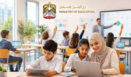 UAE Ministry of Education careers 2026 teaching jobs announcement with modern classroom and teachers interacting with students