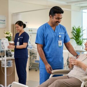 Recruitment visual representing walk-in interview opportunities at First Response Healthcare in Dubai for Nursing Assistant and Caregiver vacancies in a professional healthcare setting.