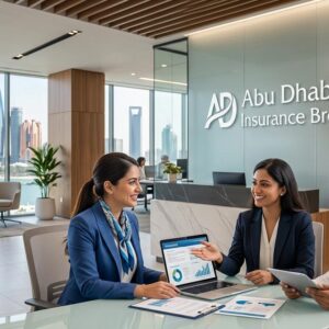 Recruitment visual representing career opportunity at Abu Dhabi Insurance Brokers for Insurance Officer Medical Underwriting role in a professional UAE insurance office setting.