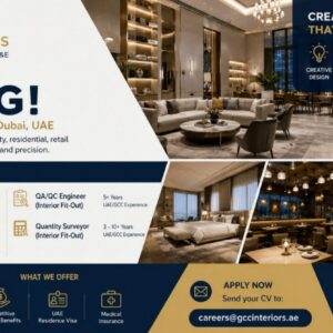 GCC Interiors job vacancies for Site Architect and multiple categories recruitment poster in Malayalam without text overlay