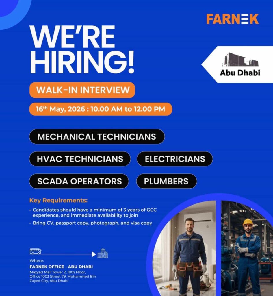 Farnek Abu Dhabi Announces Walk-In Interview Opportunities for Skilled Technical Professionals in UAE 2 JOB 2 1