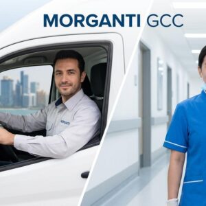 Job seekers attending a walk-in interview at Morganti GCC in Abu Dhabi for driver and cleaner positions in a professional office environment.