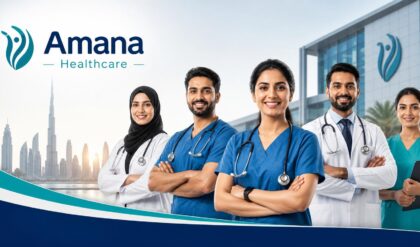 Healthcare professionals working in a modern hospital and rehabilitation environment under Amana Healthcare (M42), showcasing advanced medical care, nursing services, and multidisciplinary healthcare teams in the UAE.