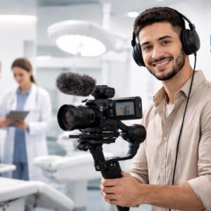 Professional videographer filming and editing promotional healthcare content for Bayan Medical Company in Kuwait.