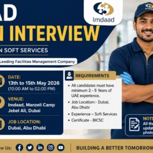 Imdaad walk-in interview announcement for supervisor and cleaner vacancies in Dubai UAE
