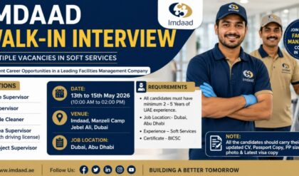 Imdaad walk-in interview announcement for supervisor and cleaner vacancies in Dubai UAE