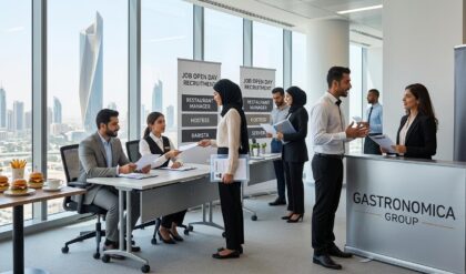 Gastronomica Kuwait Open Day 2026 recruitment for restaurant manager, server, hostess, bartender, and hospitality staff vacancies at Crystal Tower Kuwait.