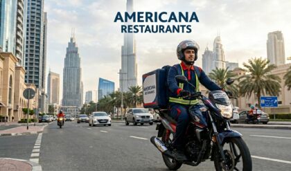 Americana Restaurants recruitment open day in Sharjah offering UAE bike rider jobs with free visa, salary, overtime, medical insurance, and company-provided motorcycle.