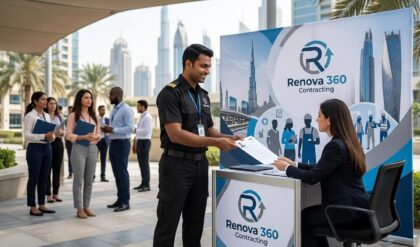 Renova 360 Contracting Dubai walk-in interview for Security Guard vacancies with visa and accommodation benefits.