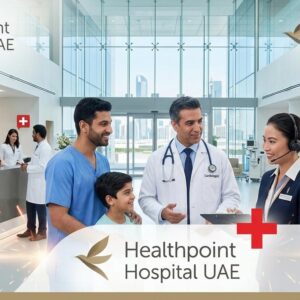 Healthcare professionals and medical staff working inside Healthpoint Hospital Abu Dhabi UAE