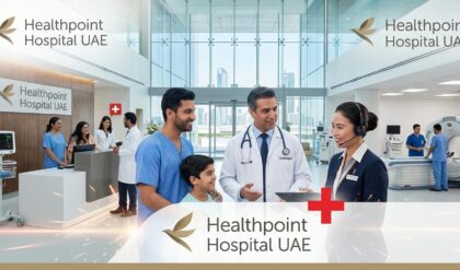 Healthcare professionals and medical staff working inside Healthpoint Hospital Abu Dhabi UAE