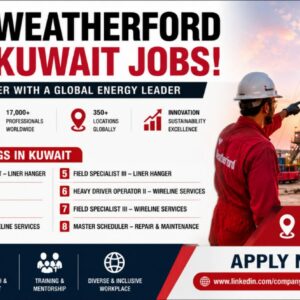 Weatherford oilfield engineers and technicians working at an energy operations site in Kuwait.