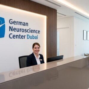 Administrative Receptionist vacancy at German Neuroscience Center Dubai healthcare facility.