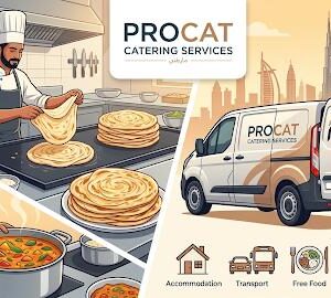 Candidates attending PROCAT Catering Services walk-in interview in Dubai for catering, driver, cleaner, and kitchen staff vacancies.