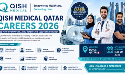 Healthcare professionals and medical technology specialists working in a modern hospital environment with advanced diagnostic and healthcare IT systems in Qatar.