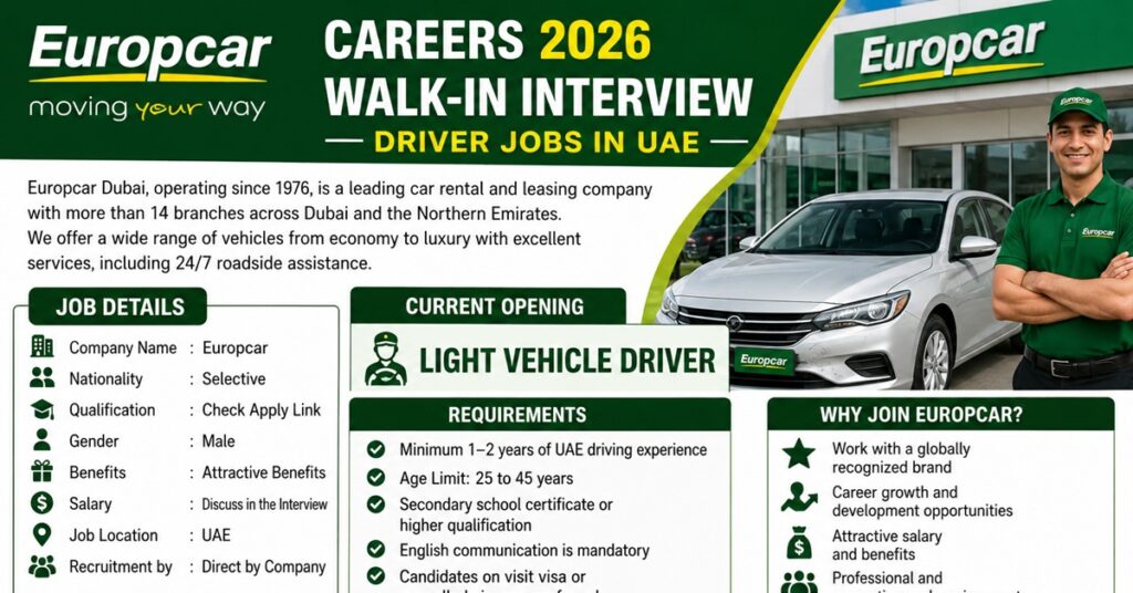 Europcar Careers 2026: Walk-In Interview Announced for Light Vehicle Driver Jobs in UAE 1 job 7