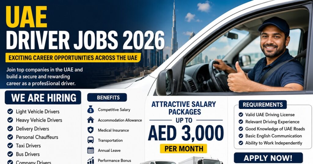 Driver Jobs 2026: Thousands of Opportunities Open Across Dubai, Abu Dhabi, Sharjah and Other Emirates 1 DRIVER