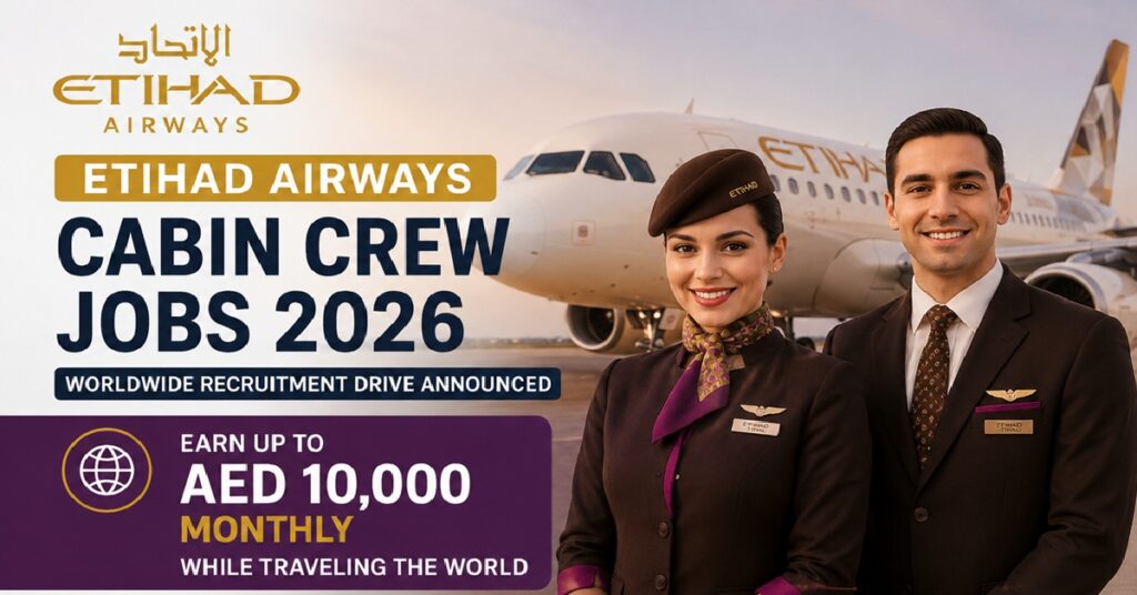 Etihad Airways Cabin Crew Jobs 2026: Worldwide Recruitment Drive Announced; Earn Up to AED 10,000 Monthly While Traveling the World 1 JOBS RAILWAY