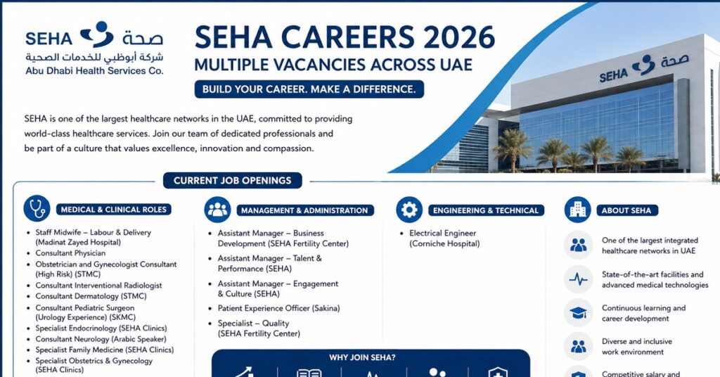 SEHA Careers : SEHA Careers 2026: Multiple Healthcare and Administrative Vacancies Announced Across Abu Dhabi, Al Ain, and Al Dhafra 1 SALE