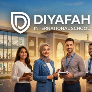 Teachers and academic leaders at Diyafah International School Abu Dhabi, highlighting recruitment opportunities for EYFS, Primary, EAL, PE, French, Math, and Subject Leader positions with attractive benefits and career growth in the UAE.