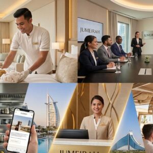 Jumeirah luxury hospitality career opportunities in UAE featuring hotel, finance, human resources, housekeeping, guest relations, and food and beverage vacancies across Dubai and Abu Dhabi.