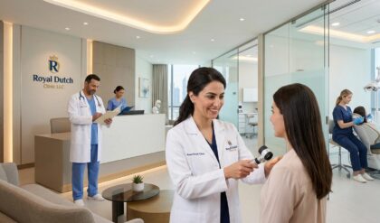 Modern healthcare and aesthetic clinic environment representing multiple job openings in dermatology, nursing, physiotherapy, dental care, and homecare services in the UAE.