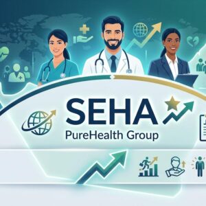SEHA UAE healthcare recruitment campaign featuring Homecare Occupational Therapist, Sonographer, and School Nurse vacancies in Abu Dhabi and Al Ain for licensed healthcare professionals.