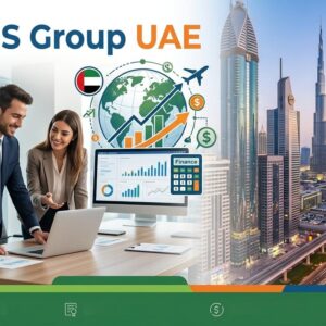 Professional finance team working in a modern corporate office environment, representing Assistant Finance Manager career opportunities at IMGS Group in Dubai, UAE, with business professionals reviewing financial reports, budgeting data, and accounting documents.