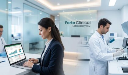 Healthcare professionals working in a modern diagnostic laboratory facility in Dubai, representing Accounts Executive and Laboratory Manager career opportunities at Forte Clinical Laboratory LLC.