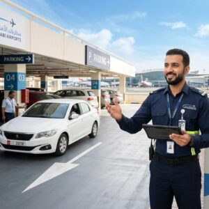 Car Park Supervisor overseeing airport parking operations and customer service activities at a major airport facility in Abu Dhabi, UAE.