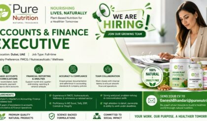 Accounts and Finance Executive vacancy at Pure Nutrition Dubai for candidates with finance, accounting, reconciliation, and reporting experience.