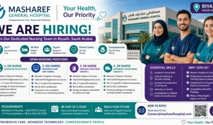 Masharef General Hospital Riyadh nursing vacancies 2026 for OR Nurses, ICU Nurses, and ER Nurses.