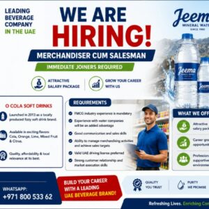 Emirates Refreshments UAE hiring Merchandiser Cum Salesman for FMCG and beverage sector jobs in the United Arab Emirates.