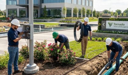 Job seekers attending walk-in interviews for Electrician, Gardener, Helper, and Plumber vacancies at Tornado Total Landscape LLC in Abu Dhabi.