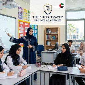 Teachers conducting interactive classroom sessions at Sheikh Zayed Private Academies in Abu Dhabi, providing world-class education while promoting Emirati culture and values.