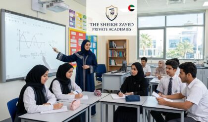 Teachers conducting interactive classroom sessions at Sheikh Zayed Private Academies in Abu Dhabi, providing world-class education while promoting Emirati culture and values.