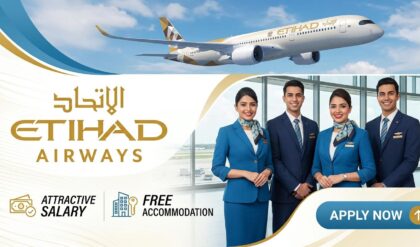 Etihad Airways careers announcement highlighting Cabin Crew, Store Operator, and Procedures Controller – Cargo job opportunities with attractive benefits including tax-free salary, accommodation, medical insurance, and career growth in Abu Dhabi.