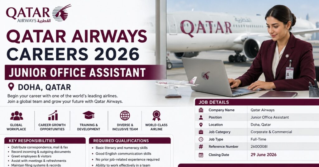 Qatar Airways Careers 2026: Junior Office Assistant Job Vacancy in Doha, Qatar – Apply Before 29 June 2026 1 qatar nw