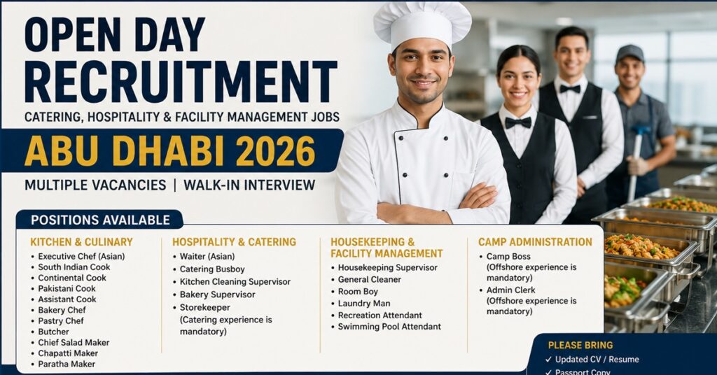 NCC Open Day Recruitment Abu Dhabi 2026: Multiple Catering, Hospitality & Facility Management Jobs Announced 1 JOB 44444