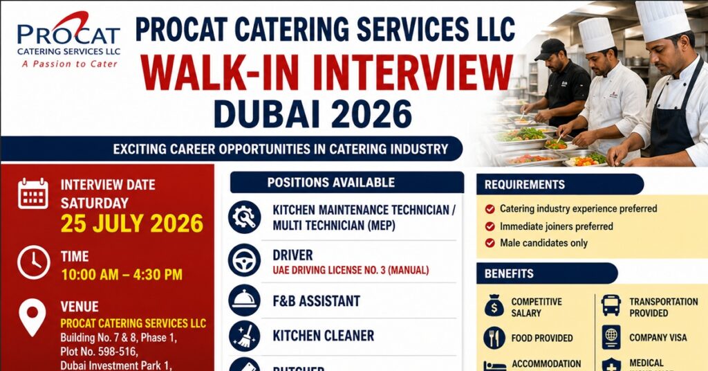 PROCAT Catering Walk-In Interview Dubai 2026: Latest Catering Jobs in UAE | Apply for the latest vacancies 1 JOBS 789 1