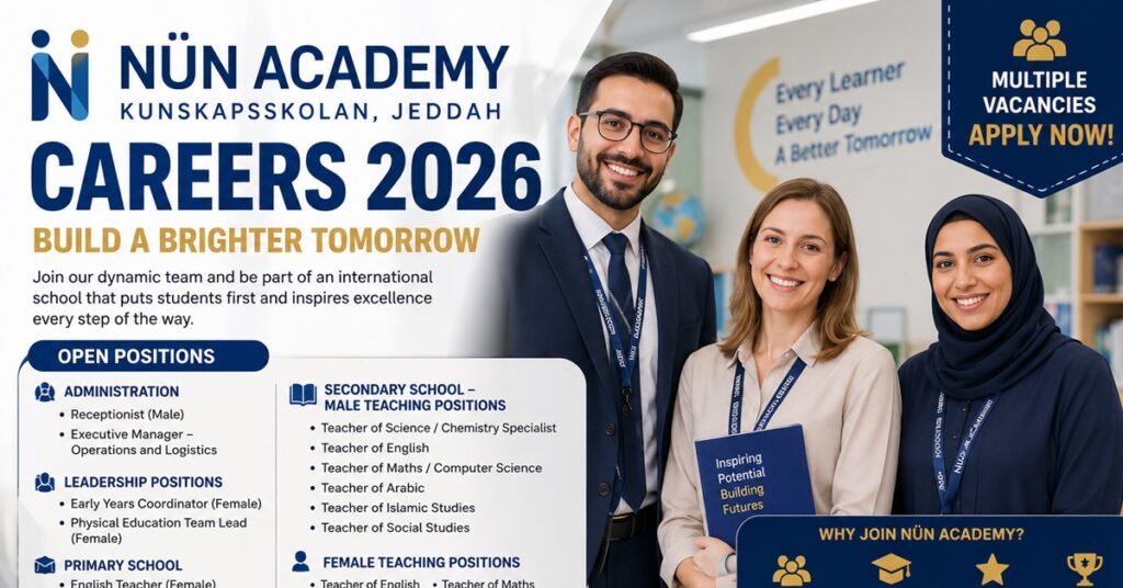 NUN Academy Careers Saudi Arabia 2026: Kunskapsskolan Jeddah Announces Multiple Teaching and Administrative Vacancies 1 JOBS 78956