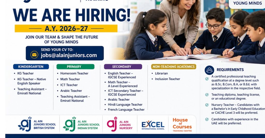 AJ Group UAE Careers : AJ Group UAE Careers 2026: Teaching and Non-Teaching Job Opportunities Announced for the New Academic Year 1 JOBS SAVED 111221