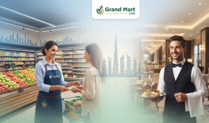 Grand Mart UAE Careers 2026 recruitment for Receiver, Team Leader, Butcher, Chef De Partie, Waitress, and Line Cook job vacancies.