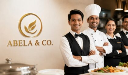 Abela & Co. walk-in interview announcement for Cashier, Waiter, Waitress, and Junior Cook jobs in Dubai.