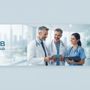 Healthcare professionals at a modern DOCIB medical facility in the UAE, highlighting specialist doctor job opportunities including ENT Specialist, Ophthalmologist, and Specialist Internal Medicine.